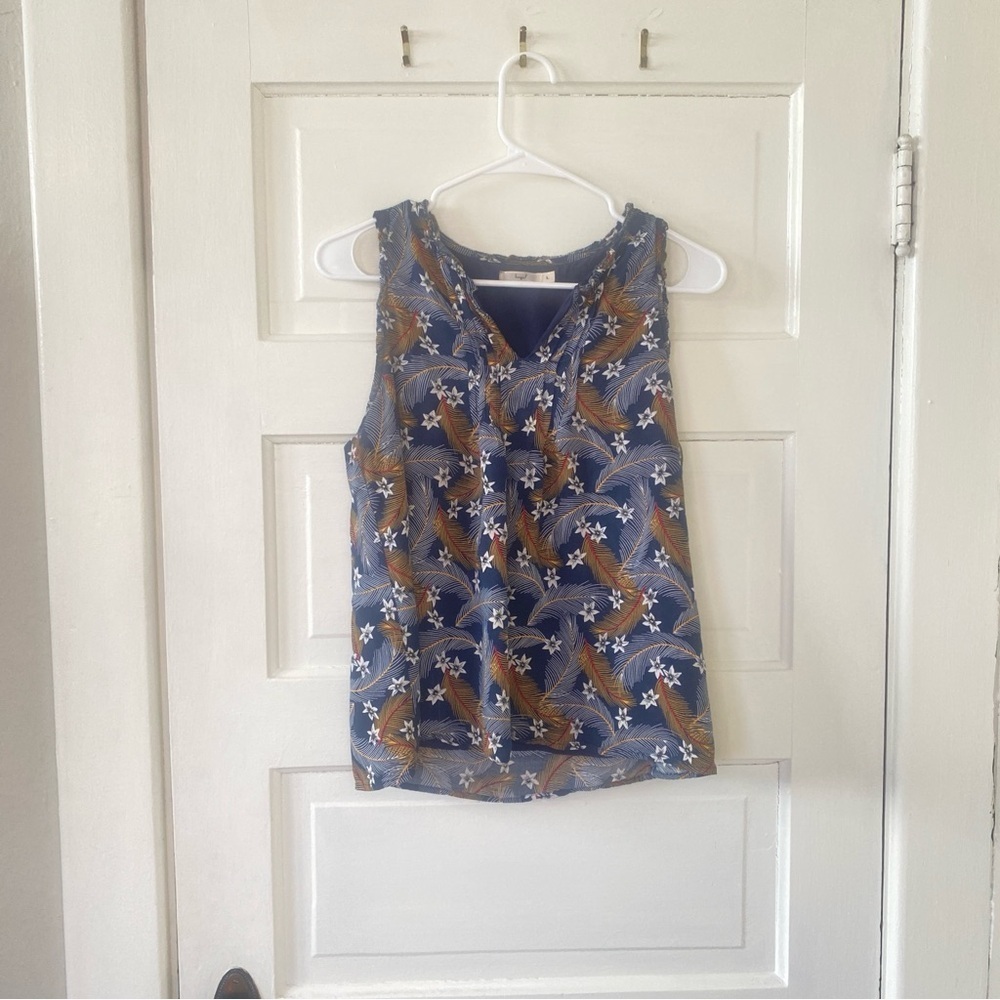 HAZEL Floral Feather Sleeveless Spring Women's Top Size Large